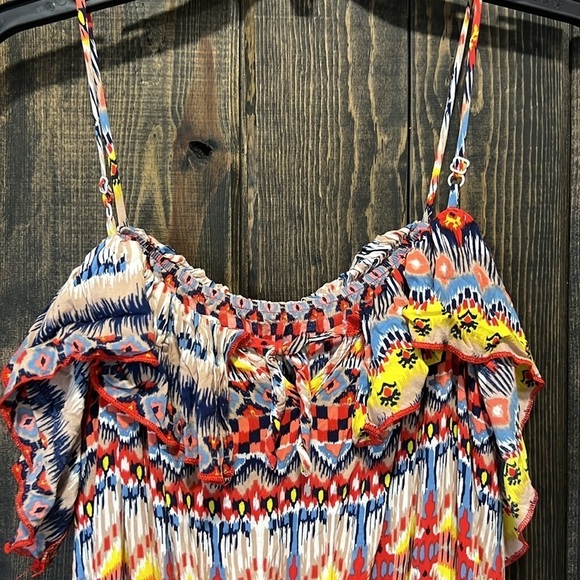 Easel Pleated Maxi Dress L Colorful Boho Ruffle Sleeveless Flowy Spring Summer - Picture 6 of 12